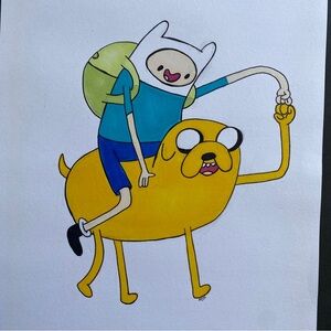 Adventure Time Finn Jake Drawing Illustration Mixed Media Ink 11x8.5” Cartoon